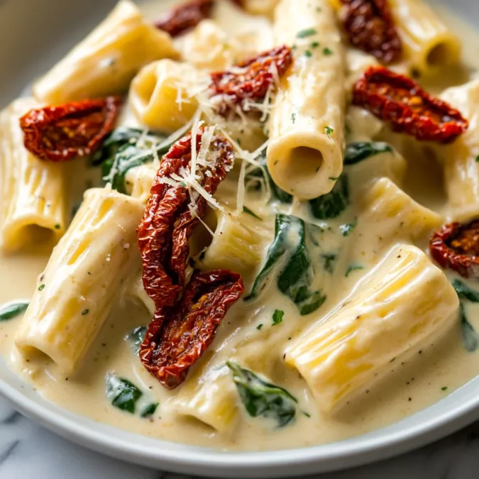 Creamy Tuscan pasta with melted bubbling cheese, golden crispy crust, fresh herbs and fruits in joyful family kitchen at 45&deg;