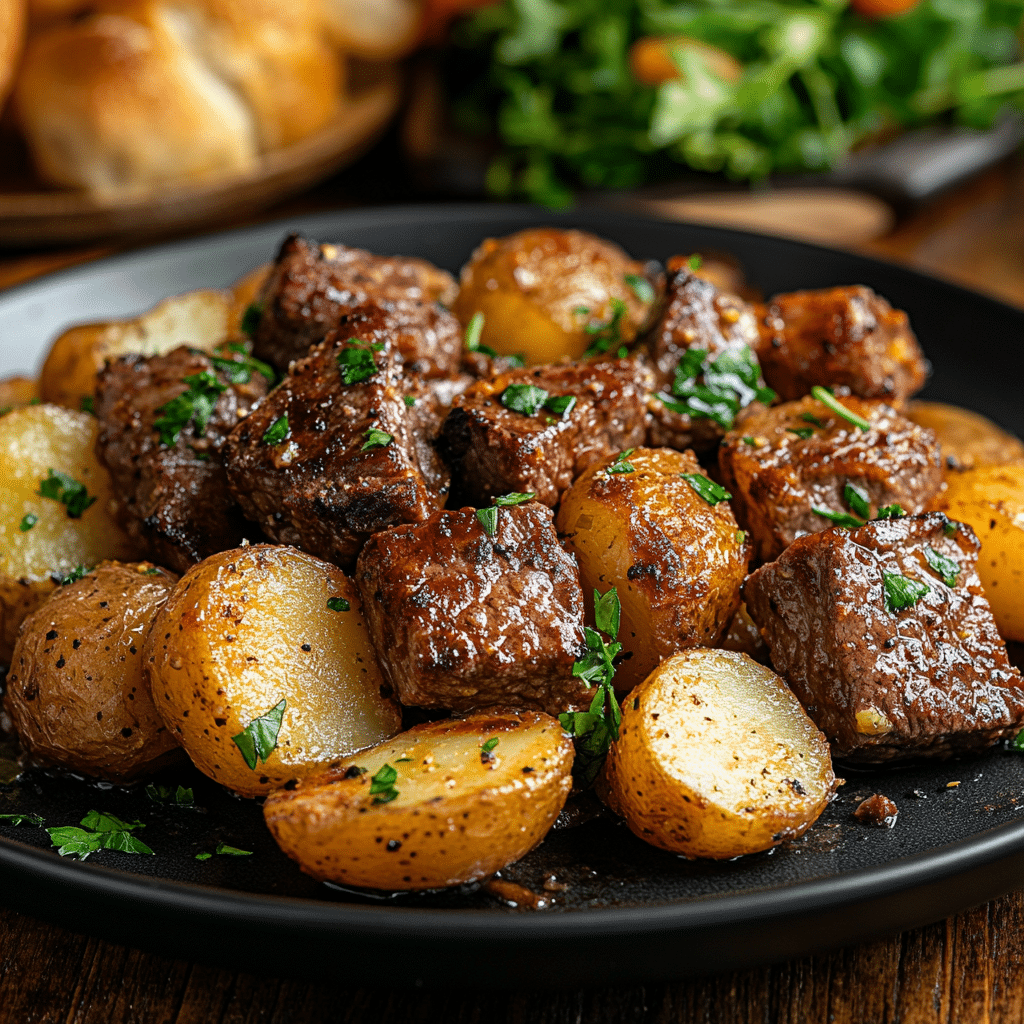 Served Steak and Potatoes Casserole plate