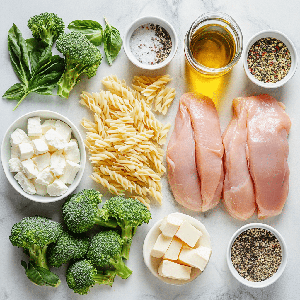 ingredients for chicken and broccoli pasta casserole