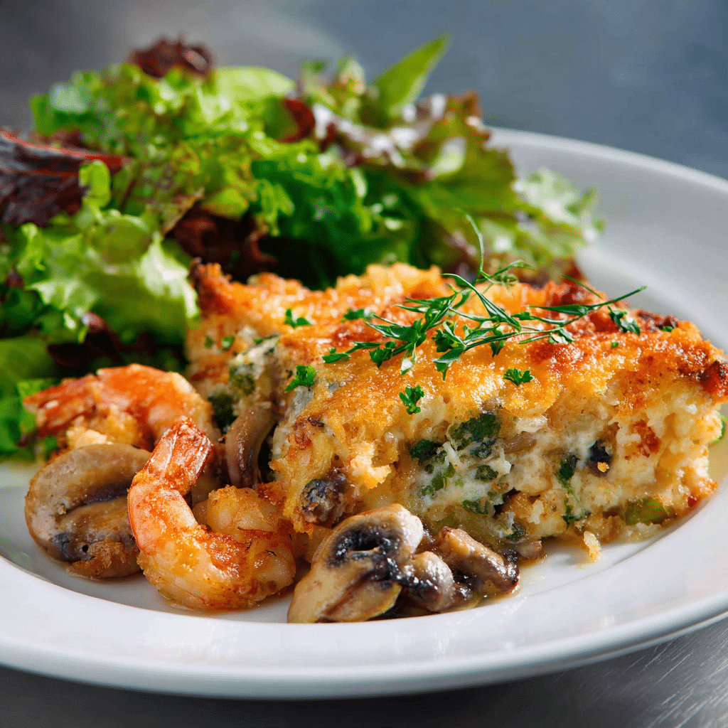 Plated Seafood Casserole with Ritz Crackers