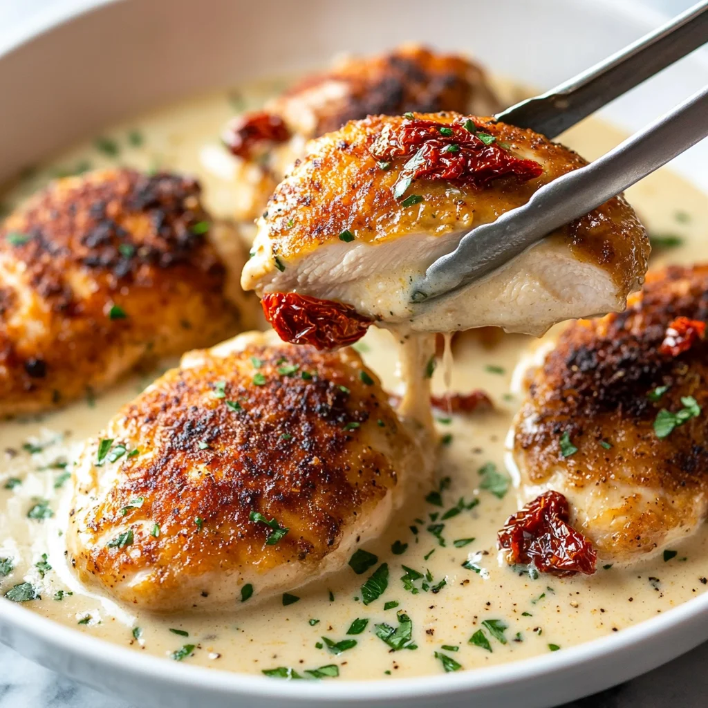 Golden crispy Marry Me Chicken with melted bubbling cheese and fresh herbs on a plate